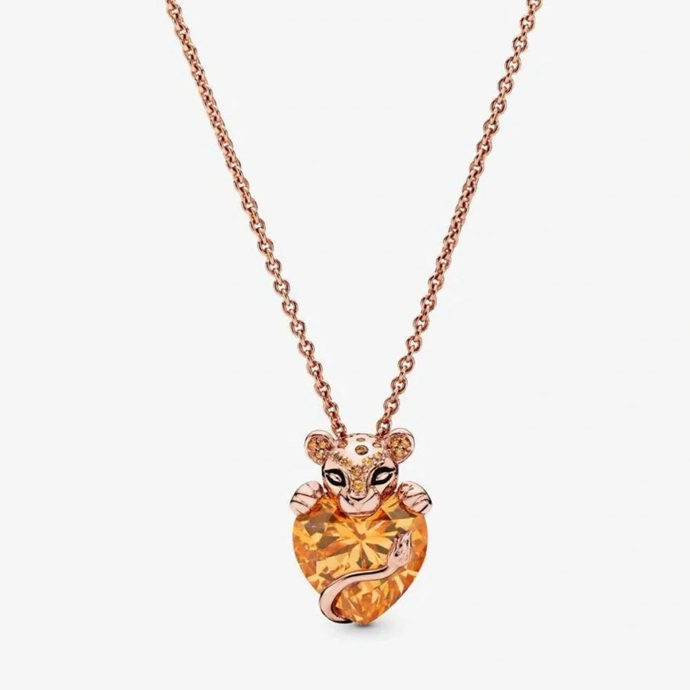 Pandora Rose Gold Lioness Amber Heart Pendant Necklace - Picture 3 of 3